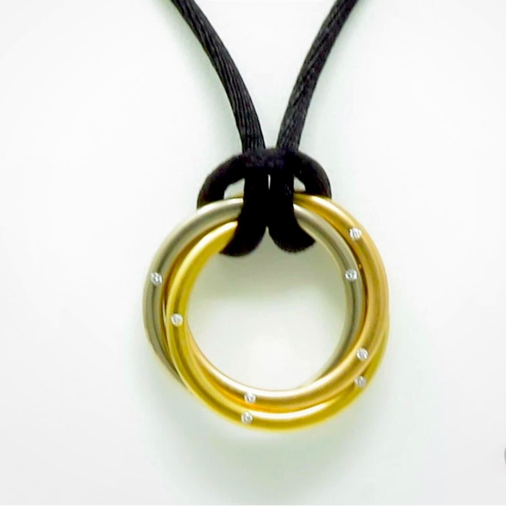Cartier 18kt Tri-Color LARGE Trinity Pendant with Diamond Necklace